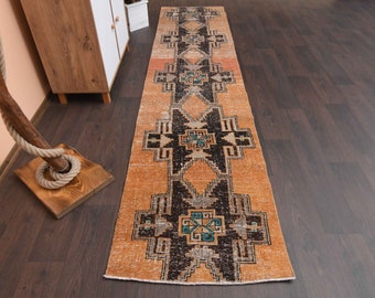 Vintage Teppich Läufer, türkischer Teppich Läufer, antiker Teppich Läufer, anatolischer Teppich, 90x300 Teppich für die Küche, Eingangsbereich, Boho-Dekor