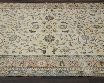7x10 VINTAGE TURKISH RUG, Oushak rug, Wool rug, Anatolia rug, Living room rug, Floral rug, 7x10 Rug, Beige orange rug, Area rug, 7.0x10.4 Ft