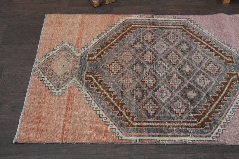 3x11 Purple Gray Rug, Handmade Turkish Rug, Vintage Oushak Rug, Boho