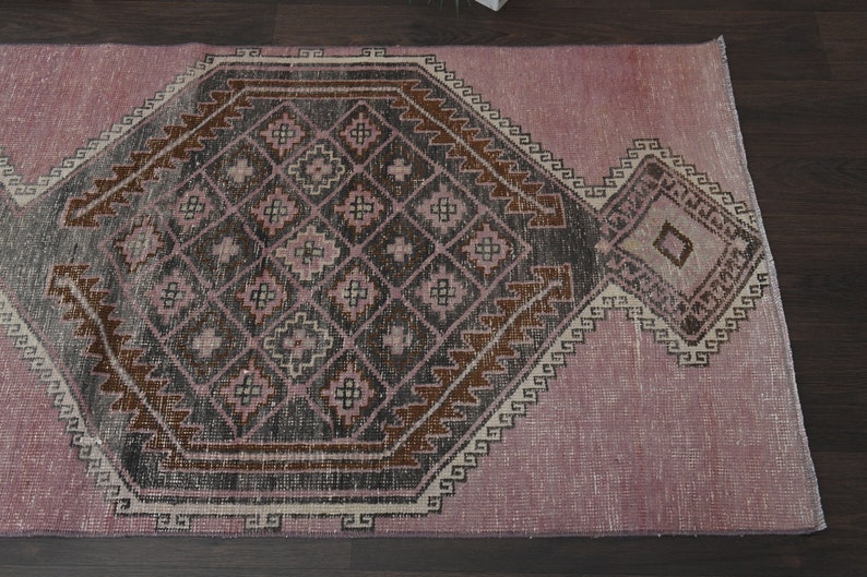 3x11 Purple Gray Rug, Handmade Turkish Rug, Vintage Oushak Rug, Boho