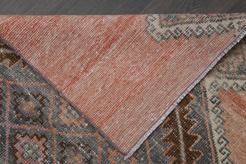 3x11 Purple Gray Rug, Handmade Turkish Rug, Vintage Oushak Rug, Boho