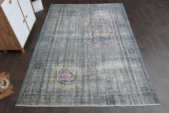 6x9 GREEN BLUE AREA Rug, Distressed Turkish Handmade Rug, Oushak Rug, Living Room Rug, Vintage rug, 6x9 Area Rug, Wool Rug, 5'5x8'9 Ft Rug