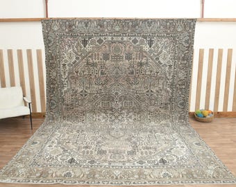 9x13 Vintage Persian Rug, Pink Beige Rug, Oversized Area Rug, Wool rug, Handmade rug, Rustic Oriental Carpet, Bohemian Rug, 9.4x12.8 ft