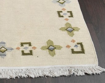 4x6 Flatweave Turkish Rug, Beige Green Rug, Turkish Rug, Vintage Rug, Handmade Rug, Area Rug, Oushak Rug, Wool Rug, Vintage Turkish Rug