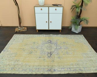 5x8 Antique rug, Orange Yellow Rug, Turkish Oushak Rug, Handmade Vintage Rug, 5x8 Area rug, Living room rug, Washable wool rug, 5.2x8 Ft