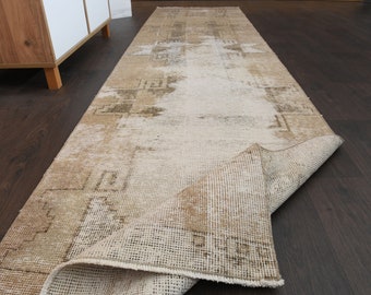 3x10 Orange black vintage rug, Handmade Turkish rug, Distressed rug, Hallway rug, Oushak Wool rug, 3x14 Runner rug, Kitchen rug, 2.7x10.5 Ft