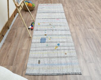 3x8 Turkish rug, Vintage rug, Oushak rug, Bohemian rug, Entryway Rug, Hallway rug, Wool rug, Gray Rug, Kitchen rug, Runner rug, 2.8x8.3 Ft