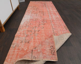 2x8 Distressed pink rug, Handmade Turkish rug, Vintage rug, Runner rug, Oushak rug, 2x8 Rug, Kitchen rug runner, Hallway rug, 2.3x7.7 Ft