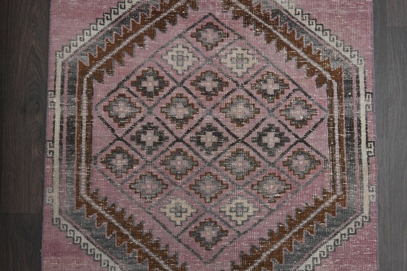 3x11 Purple Gray Rug, Handmade Turkish Rug, Vintage Oushak Rug, Boho