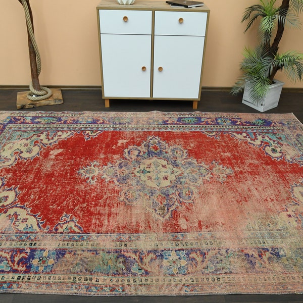 6x10 Antique rug, Purple gray rug, Turkish Oushak rug, Handmade Vintage rug, 6x10 Area rug, Living room rug, Washable wool rug, 6.3x9.6 Ft