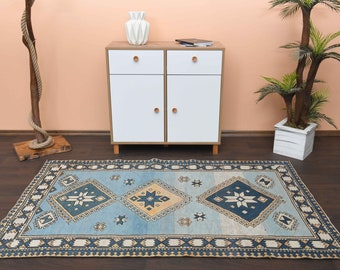 4x7 Vintage rug, Oushak rug, Turkish rug, Anatolian rug, Area rug, Blue rug, Living room rug, 4x7 Rug, Wool rug, Boho decor, 4.1x6.7