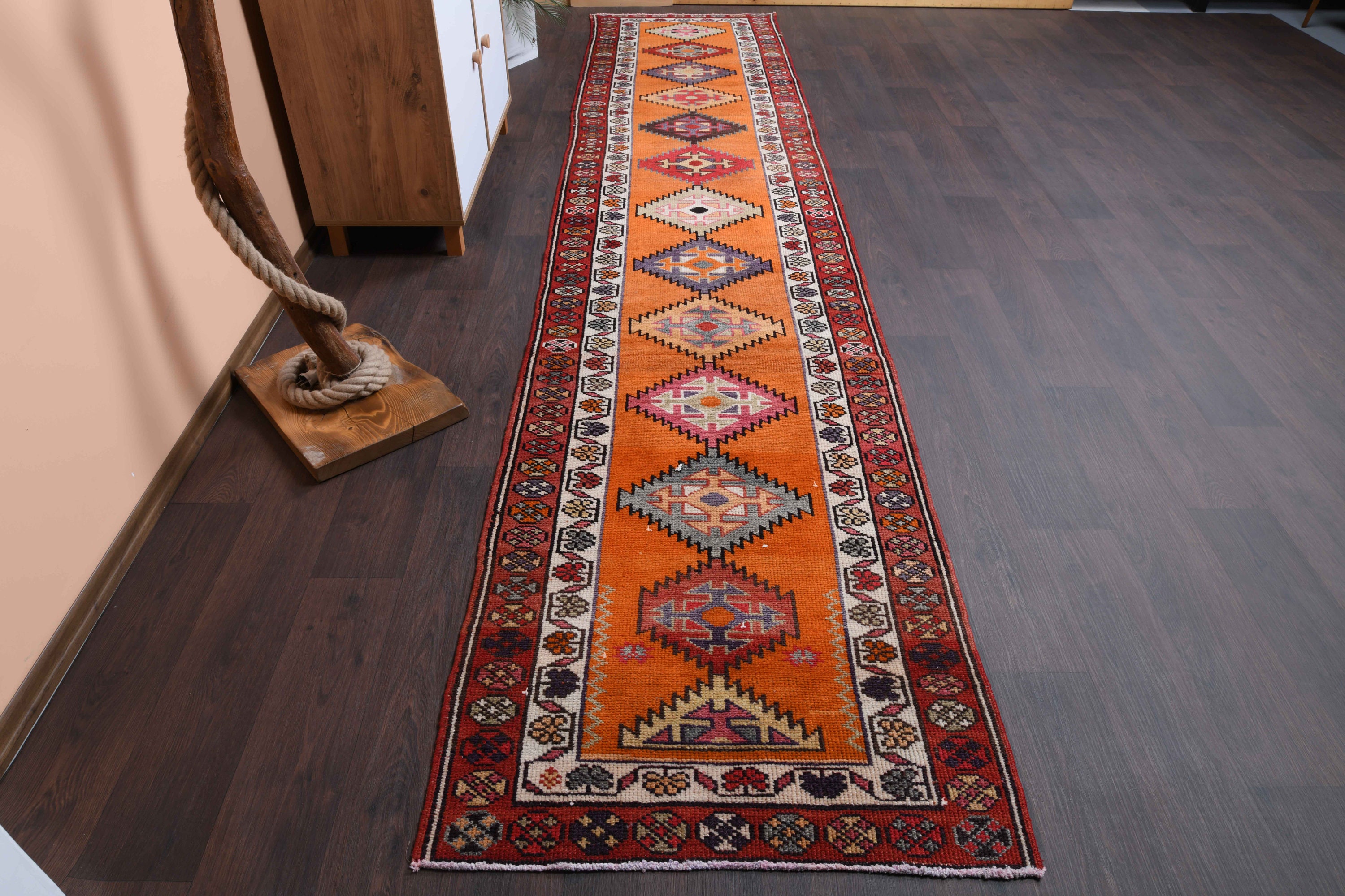 2.9x13.4 Coureur de Tapis Vintage Turc, Tapis Coureur Laine, Unique en Son Genre, Oushak, Turc 3x13,