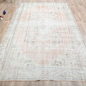 6x9 Orange Floral Vintage Rug, Turkish Wool rug, Handmade Oushak rug, Living room rug, Oriental rug, 6x10 Area rug, Pastel Color, Home Decor