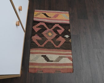 Tapete turco de 1,7 x 2,8 pés, tapete Oushak, tapete vintage, tapete para cozinha, tapete de lã, tapete para banheiro, tapete para lavabo, decoração boho, tapete pequeno de 2 x 3 pés