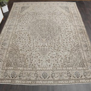 10x13 Beige Floral PERSIAN Teppich, Türkischer Teppich, Vintage Teppich, Übergroßer Teppich, Wollteppich, Esszimmerteppich, Orientteppich