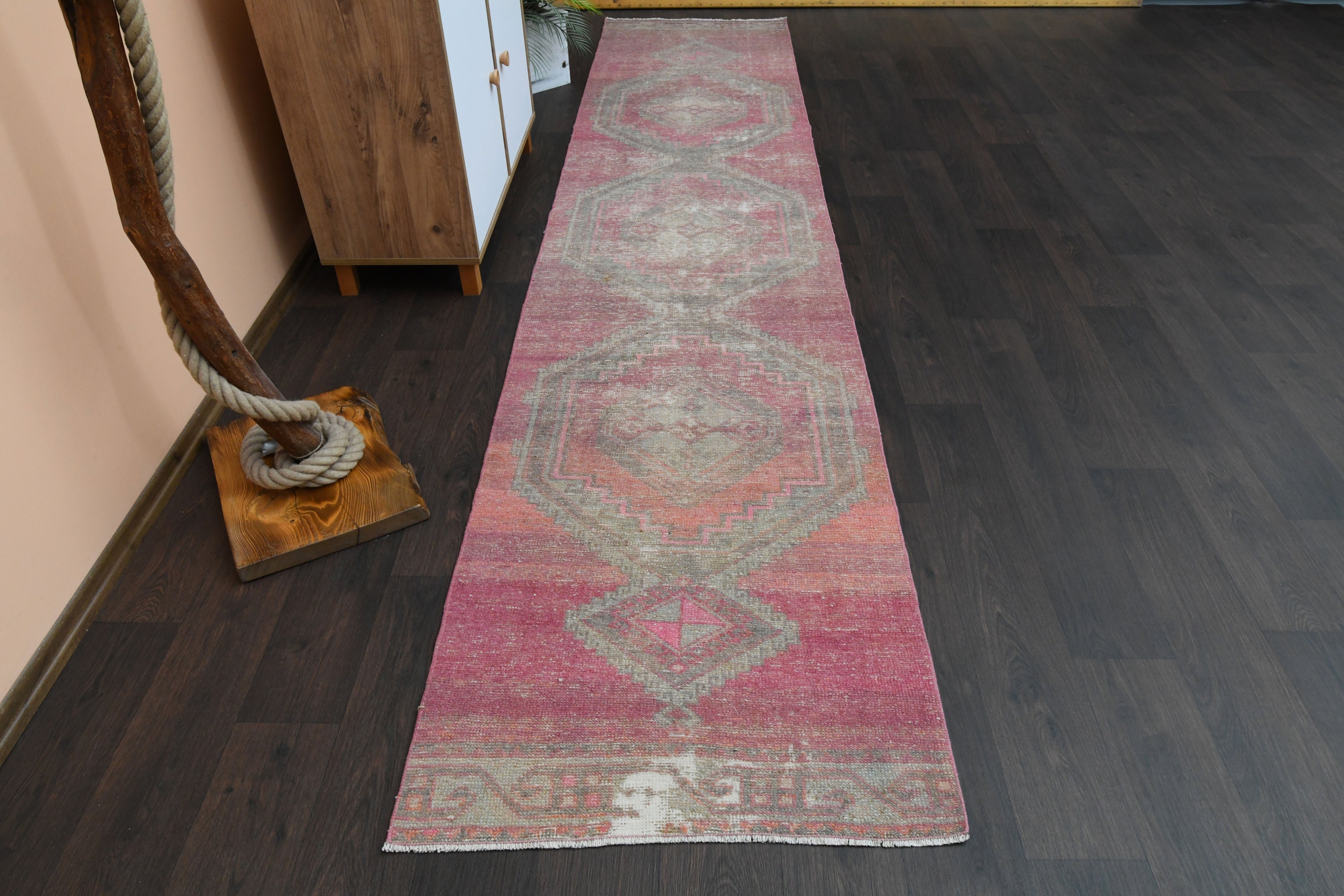 3x12 Turkish Rug, Vintage Rug, Oushak Rug, Wool Rug, Hallway Rug
