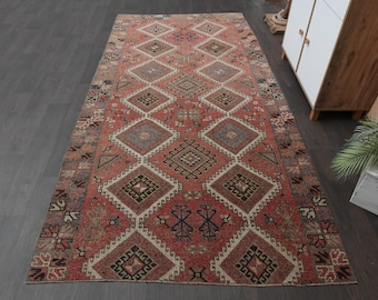 5x10 Antique rug, Pink Long Rug, Turkish Oushak rug, Handmade Vintage rug, 5x10 Area rug, Living room rug, Washable wool rug, 5.1x10.1 Ft