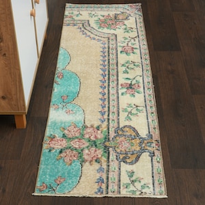 2x6 Turkish rug, Oushak runner, 2x6 Vintage rug, Handmade rug, Hallway rug, Entryway rug, Anatolian rug runner, 2x6 Runner rug, 1.8x5.9 Ft