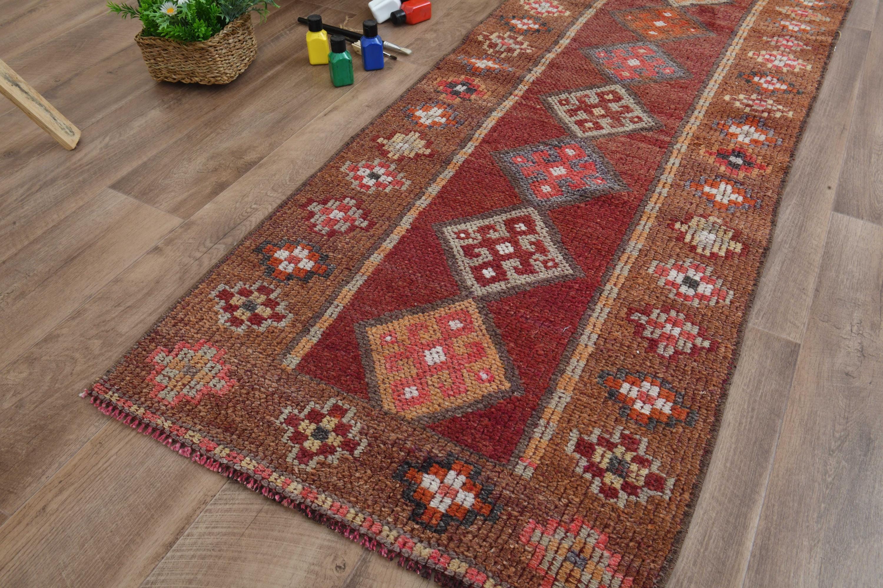 2x6 Brown Burgundy Vintage Rug, Handmade Rug, Oushak Wool