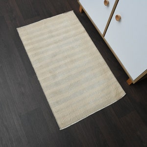 1.9x3.2 Ft Handmade Turkish small rug, Bath mat, Bathroom rug, Kitchen throw carpet, Beige gray rug, Vintage rug, Laundry rug, 2x3 Rug