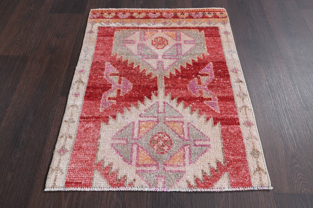 2.0x2.6 Ft Handmade Small Rug, Vintage Mini Rug, Bath Mat, Bathroom Rug