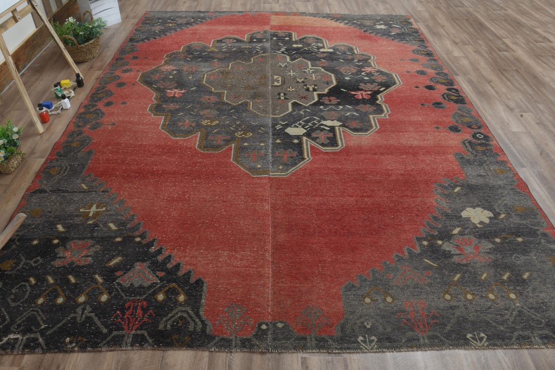 Red Rustic Long Rug 9x10 RED VINTAGE RUG, One of a Kind, Luxury Large Rug, Area Rug ...