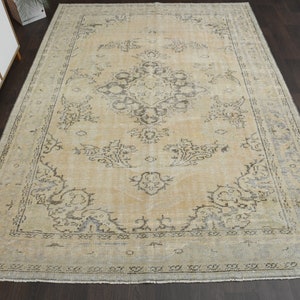 Tapis turc 7 x 9, tapis vintage, tapis Oushak, tapis en laine, tapis anatolien, carpette, décoration intérieure, grand tapis, tapis 7 x 9, tapis bohème, 7,1 x 9,5 pieds