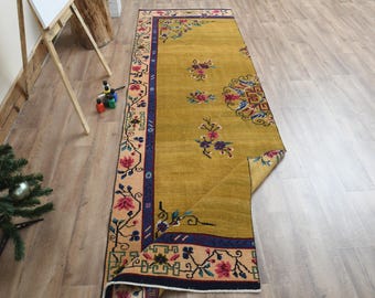 3x10 Colorful Turkish rug, Handmade vintage rug, Floral Runner, Oushak rug, Stair Corridor Runner rug, Entryway rug, 3.1x9.9 ft