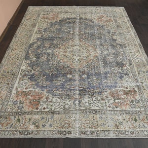 7.0x9.7 Ft Turkish rug, Vintage area rug, Oushak rug, Bohemian rug, 7x10 Area rug, Living room rug, Wool rug, Large rug, Turkish rug 7x10