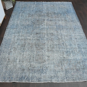 7x10 Antique Handmade Turkish rug, Distressed rug, 7x10 Vintage Oushak rug, Gray Blue rug, Living room rug, 7x10 Rug, Wool rug, 6.7x9.7 Ft