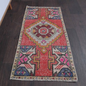 1.5x3.1 Ft Turkish small rug, Bath mat, Bathroom rug, Kitchen throw carpet, Door mat, Vintage rug, Front mat, Wool rug, Cute rug, 1x3 Rug