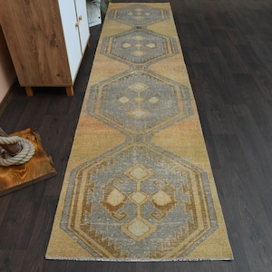2.8x11.7 Ft Turkish runner, Oushak runner, Wool rug, Hallway rug, Vintage runner, Kitchen runner, 3x12 Runner rug, Entryway rug, Antique rug