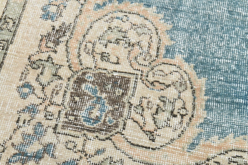 7x11 Turkish Rug, Antique Rug, Vintage Rug, Oushak Rug, Faded Blue