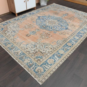 7x11 Antique rug, Handwoven Distressed Rug, Oushak rug, 7x11 Turkish Rug, 7x11 Vintage Rug, 7x11 Area rug, Pink Rug, Wool Rug, 7.3x10.5 Ft