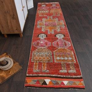 2,6x9,9 piedi MOTIVO UMANO, tappeto Oushak, tappeto di lana, tappeto turco, tappeto vintage, tappeto anatolico, tappeto decorativo, tappeto boho, tappeto da corridore 3x10