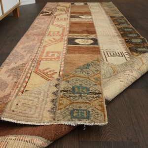 2x8 Beige brown rug, Handmade Turkish rug, Vintage rug, Runner rug, Oushak rug, 2x6 Rug, Kitchen rug, Patchwork rug, Hallway rug, 2.5x7.9 Ft