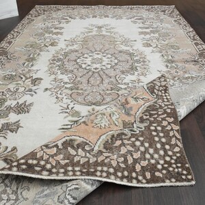 5x9 White Orange Floral Rug, Bohemian Rug, Turkish Rug, Vintage Rug, Area rug, Wool Rug, handmade Rug, Brown Area Rug, Oushak Rug