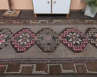 5x13 Antique rug, Pink Brown Rug, Turkish Oushak rug, Handmade Vintage rug, 5x13 Area rug, Living room rug, Washable wool rug, 4.9x13 Ft