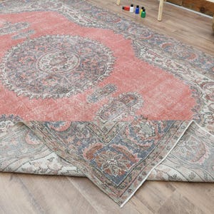 7x11 Ft Turkish area rug, Oversized rug, Vintage Wool area rug, Oushak area rug, Living room rug, Pink Area rug, Bohemian rug, Large rug