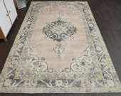 6x10 TURKISH RUG, Vintage rug, Area rug, Oushak rug, Handwoven rug, Authentic rug, Wool rug, 6x10 Rug, Pale pink rug, Heriz rug, 6.3x10.2 Ft