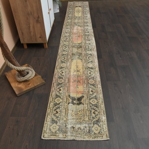 1.9x12.5 Ft Handwoven rug, Oushak runner, Turkish runner rug, Kitchen rug, Hallway rug, Vintage runner rug, 2x12 Runner rug, Anatolian rug