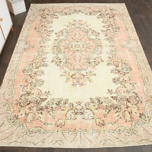 6x10 Pink beige Oushak rug, Handmade vintage rug, Faded rug, Turkish rug, Oriental rug, Area rug, Wool rug, Large rug, 6x10 Rug, 6.3x9.7 Ft