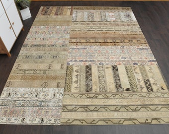 8.9x11.4 Ft Patchwork handwoven rug, Vintage Turkish rug, Oushak rug, Antique wool rug, 9x11 Area rug, Living room rug, Interior designer