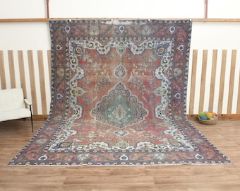 10x12 ft Persian Vintage Handwoven Rug, Area rug, Handmade Wool Rug, Oversized rug, Red rug, Living room rug, Dining Room, 10.1x12.4 ft