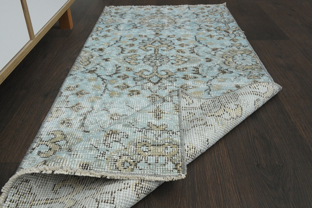 2x5 Faded Blue Gray Rug Handmade Turkish Rug Vintage Rug Etsy