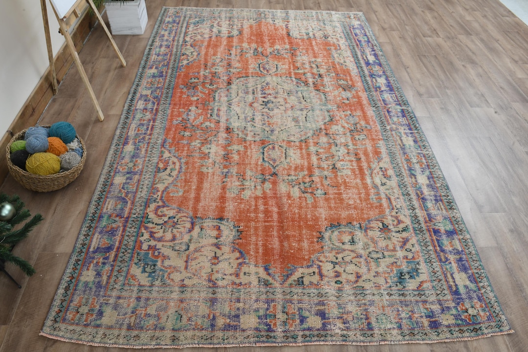 6x10 Red Turkish Rug, Vintage Rug, Handmade Rug, Large Rug, Oushak