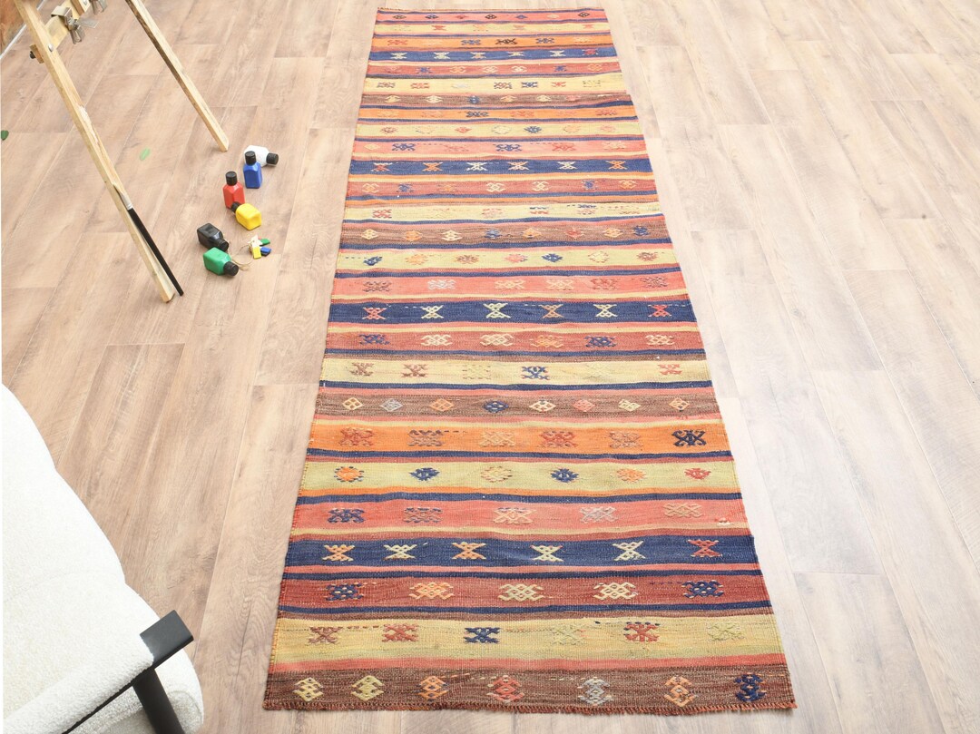 3x8 Turkish Rug, Vintage Rug, Oushak Rug, Bohemian Rug, Entryway