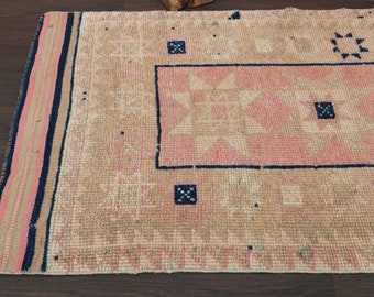 3.0x10.9 Ft Turkish rug, Oushak rug, Anatolian rug, Vintage rug, Handmade wool rug, Bohemian rug, Neutral rug, Kitchen rug, 3x11 Runner rug
