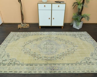 5x9 Antique rug, Orange Purple Rug, Turkish Oushak rug, Handmade Vintage rug, 5x9 Area rug, Living room rug, Washable wool rug, 5.4x9.1 Ft