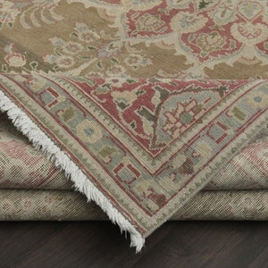 9x13 Faded green pink rug, Handmade vintage rug, 9x13 Area rug, Oversized wool rug, Turkish area rug, Unique Living room rug, 9.5x13.5 Ft
